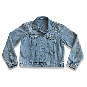 Pearl Beaded Jean Jacket Bachelorette Bridal Denim Size Medium